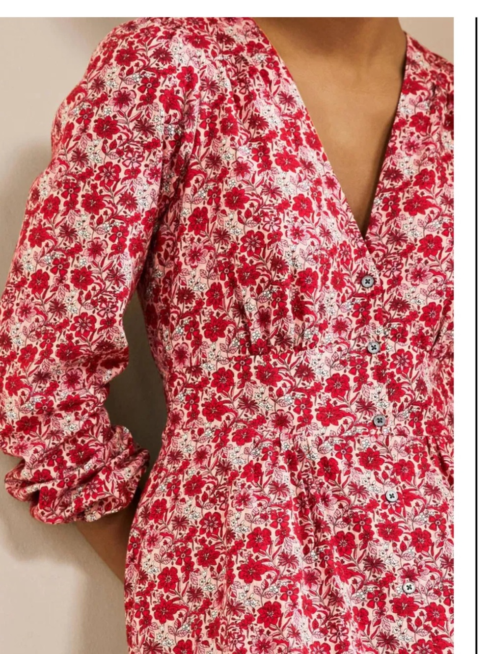 Boden Button Through red and pink floral prairie Maxi Tea Dress size 12 - Picture 5 of 15
